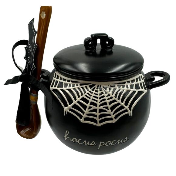 Rae Dunn Black Cauldron Hocus Pocus Spider Web Canister Spoon Set Bowl New 2024 - Picture 2 of 9